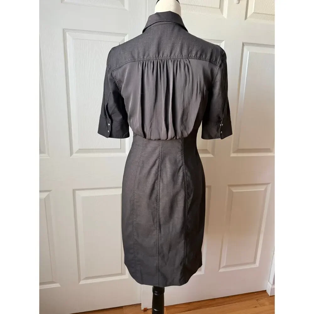 Elie Tahari Brown Wool Silk Collared Snap Front Sheath Dress Size 6 Office‎ Chic